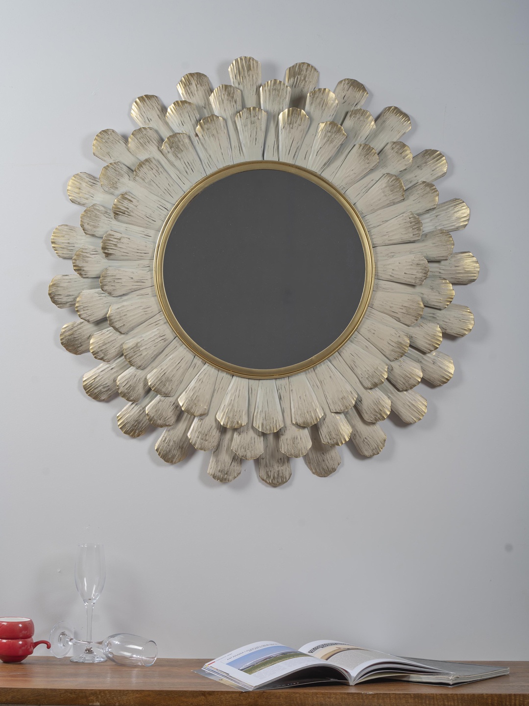 

vedas Beige Textured Flower Shaped Wall Mirrors