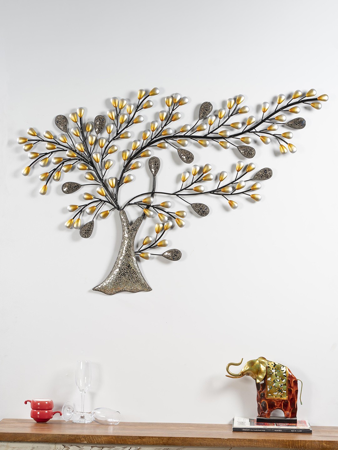 

vedas Gold-Toned Wave Tree Metal Wall Decor