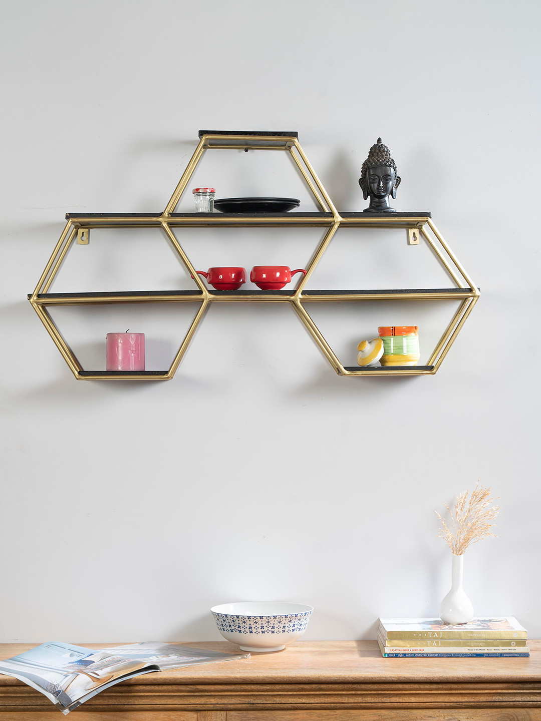 

vedas Gold-Toned U-Hexagon Floating Wall Decor