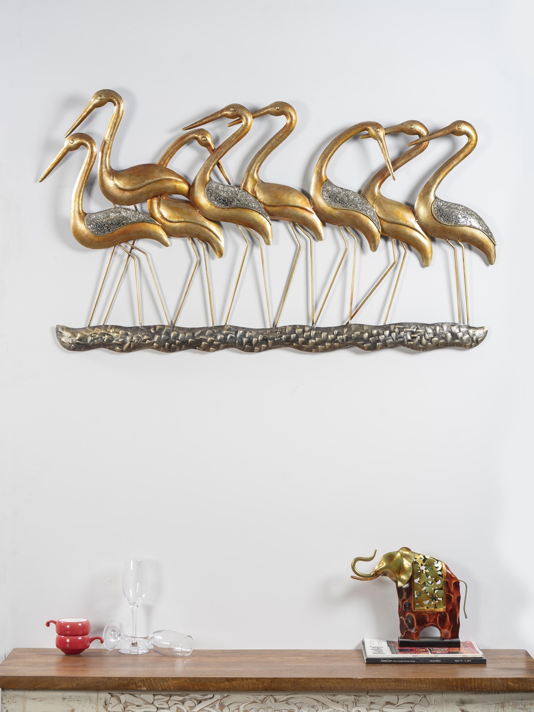 vedas Gold-Toned W-FrenchFlamingo Family Wall Decor