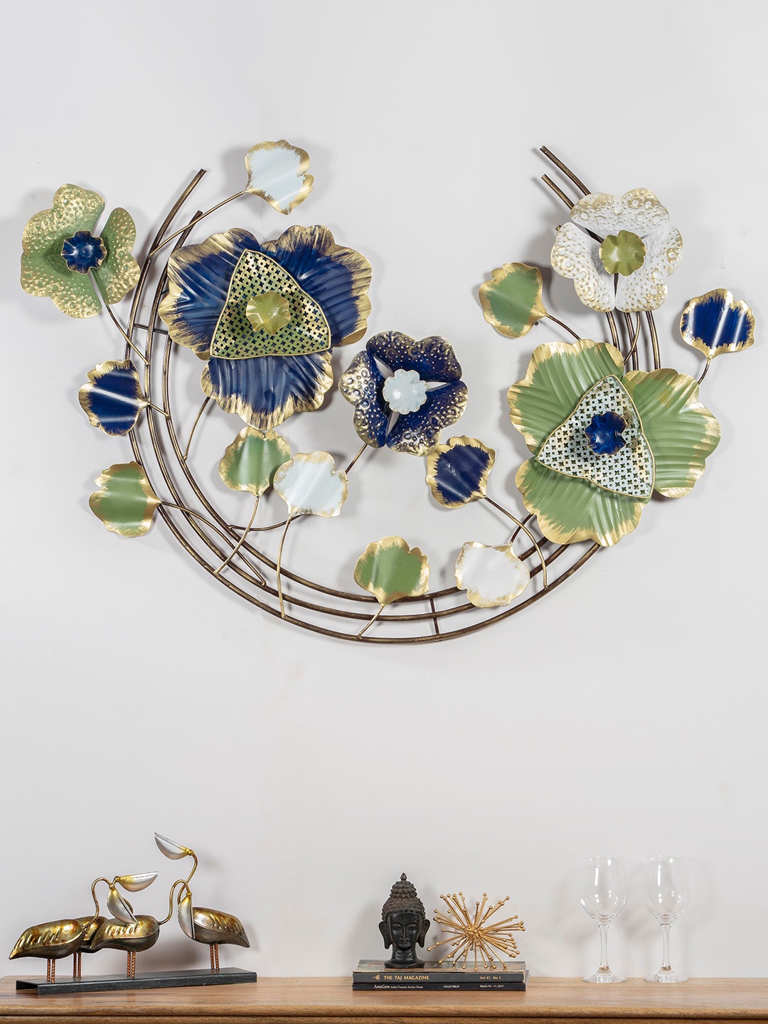 

vedas Gold-Tone & Green Flower Wall Decor