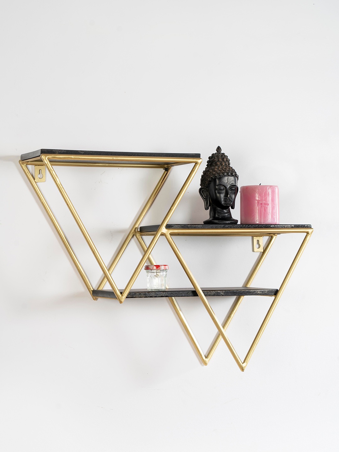 

vedas Unisex Gold-Toned Textured U-Vani Triangular Wall Shelves Decor
