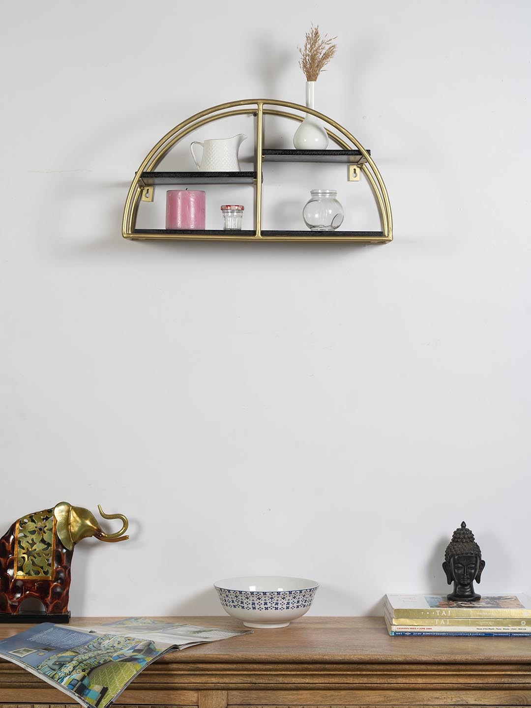 

vedas Gold-Toned U-Taylor Wall Shelf With Partitions