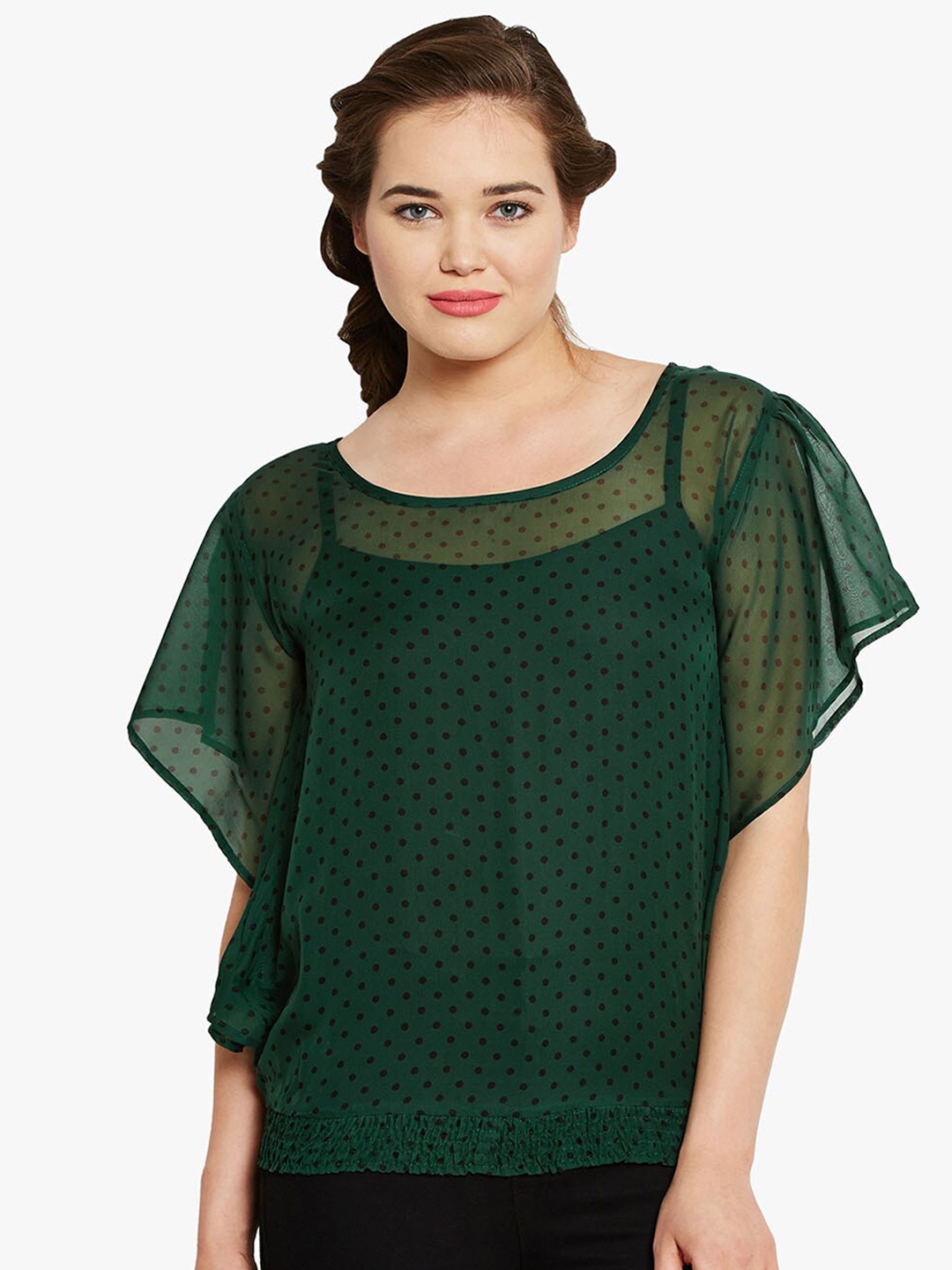 

BandBox Green Polka Dot Printed Top