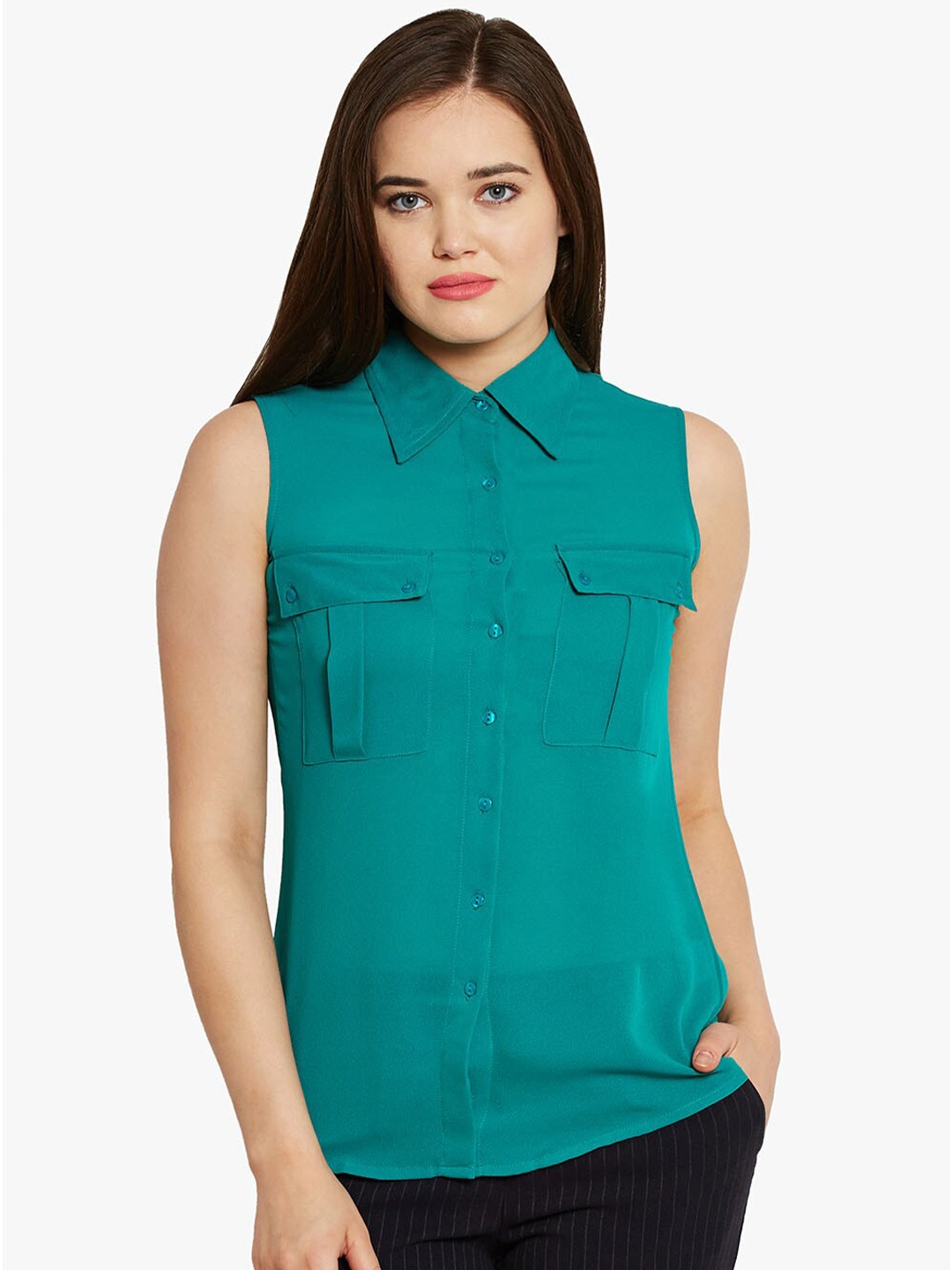 

BandBox Blue Shirt Style Top