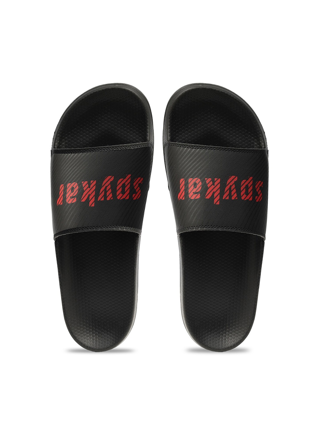 

SPYKAR Men Noelle Red-Black Logo Printed Sliders