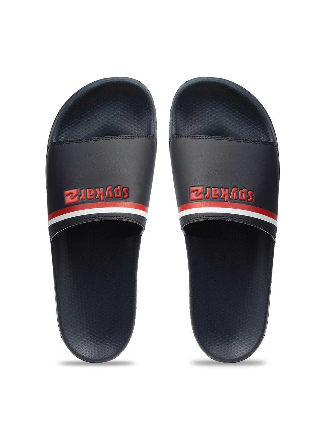 

SPYKAR Men Brian Navy Striped Printed Sliders, Navy blue