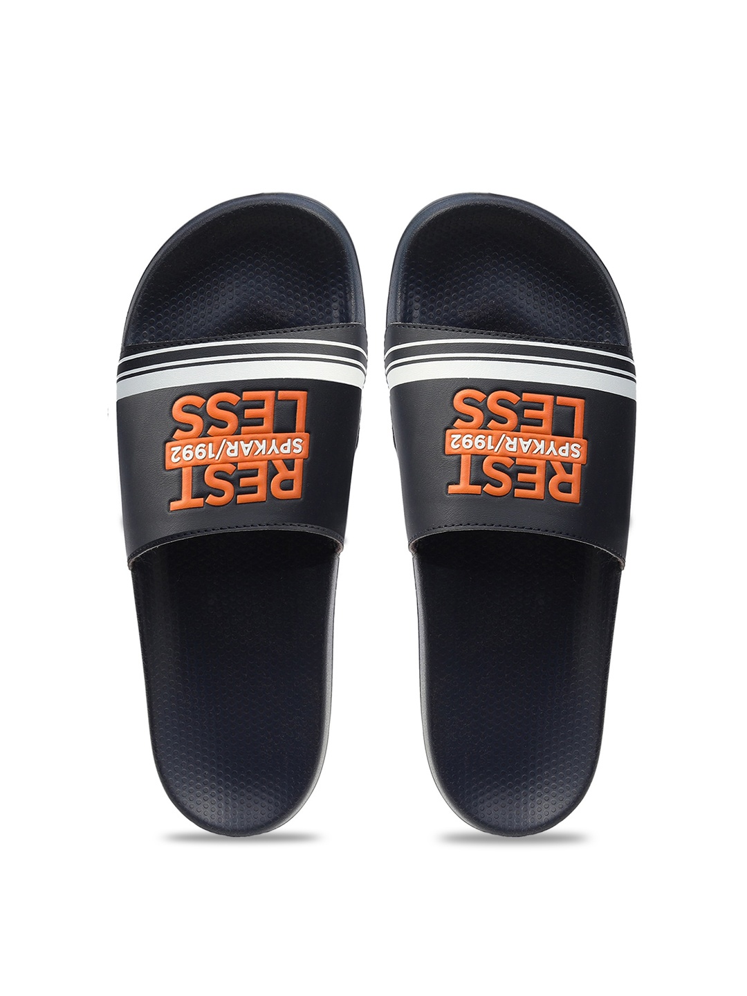 

SPYKAR Men Pattrick Navy Graphic Printed Sliders, Navy blue