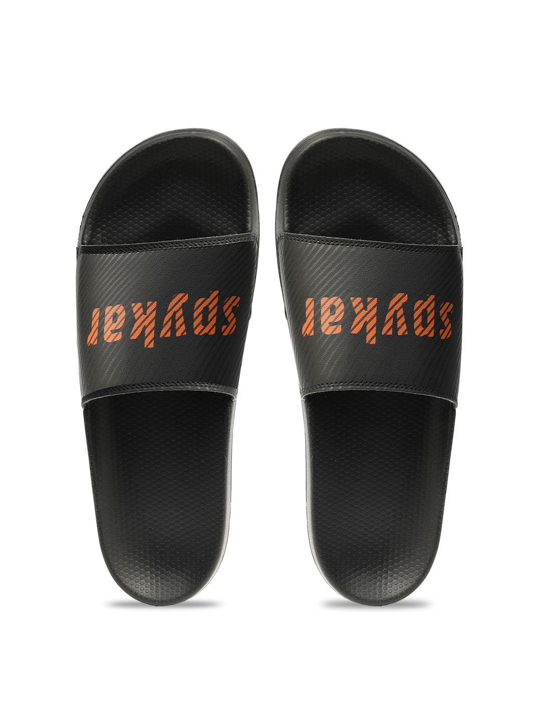 

SPYKAR Men Noelle Orange-Black Logo Printed Sliders