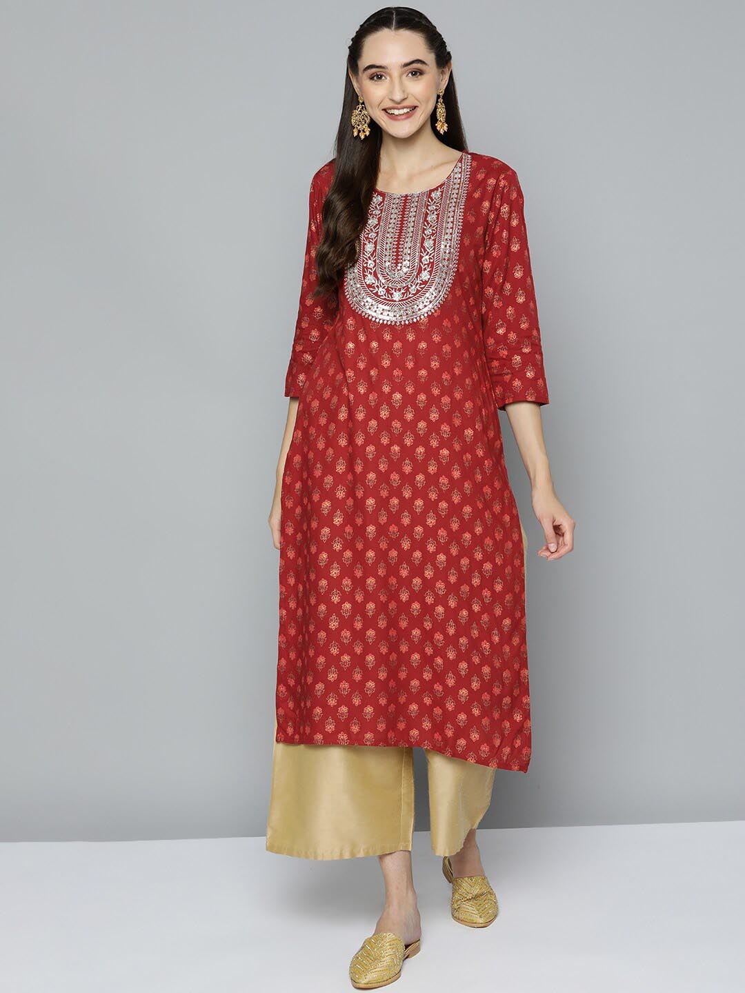 

MAAND Ethnic Motifs Yoke Design Kurta, Red