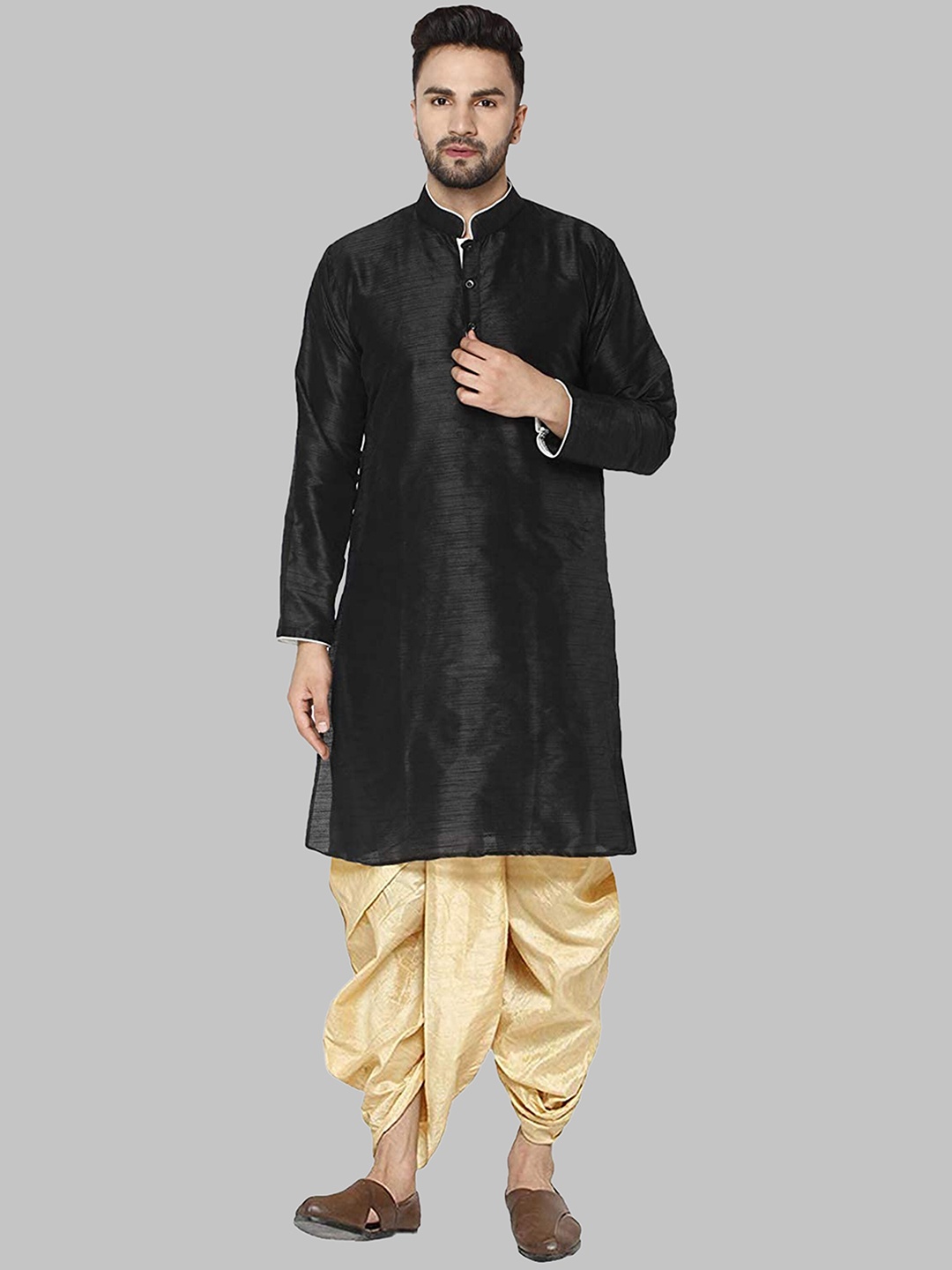 

ROYAL KURTA Men Black Silk Kurta with Dhoti Pants