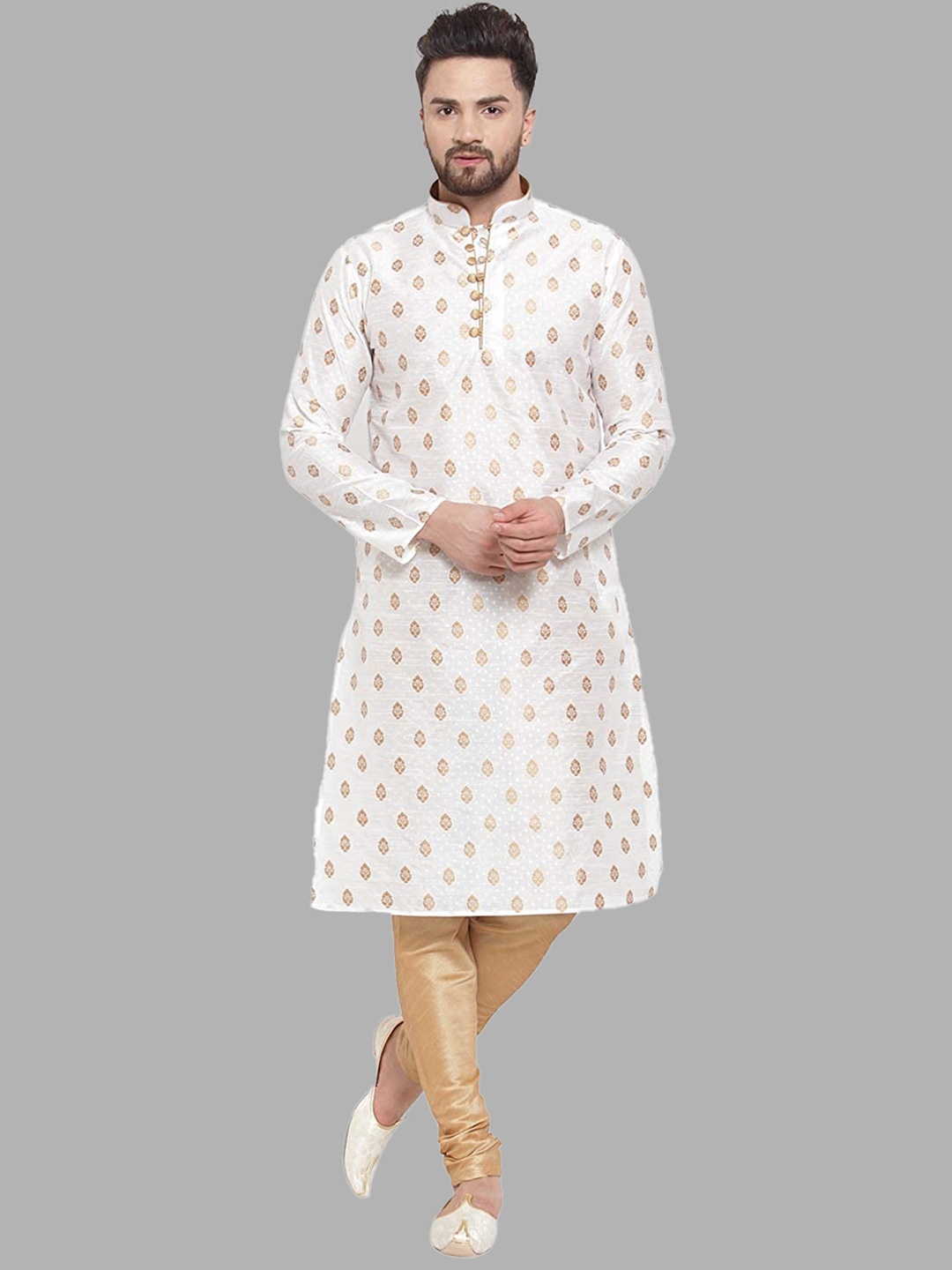 

ROYAL KURTA Men White Printed Kurta with Churidar