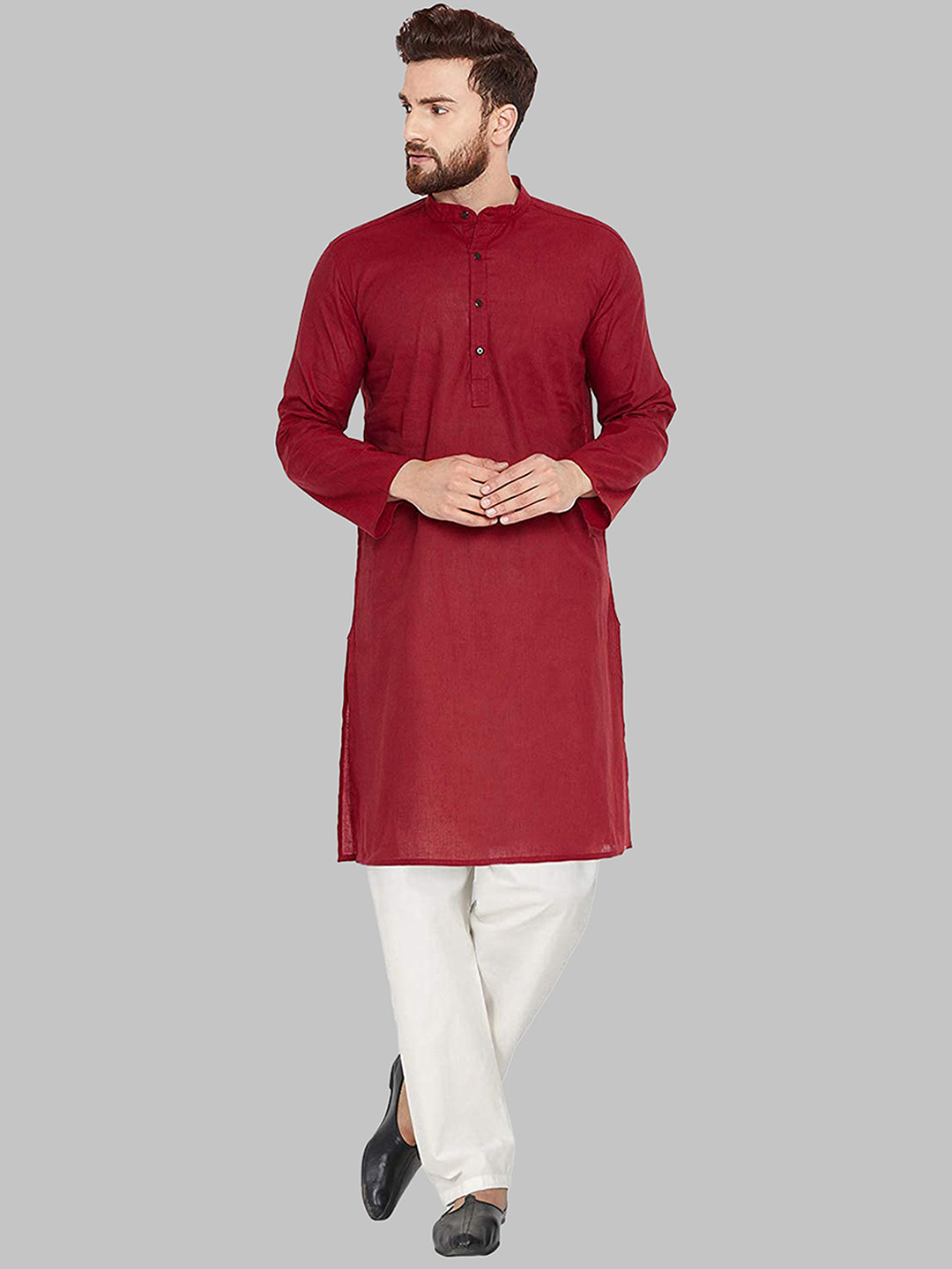 

ROYAL KURTA Men Maroon Pure Cotton Kurta with Pyjamas