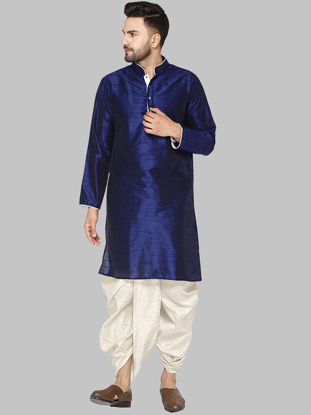 

ROYAL KURTA Men Navy Blue Kurta with Dhoti Pants