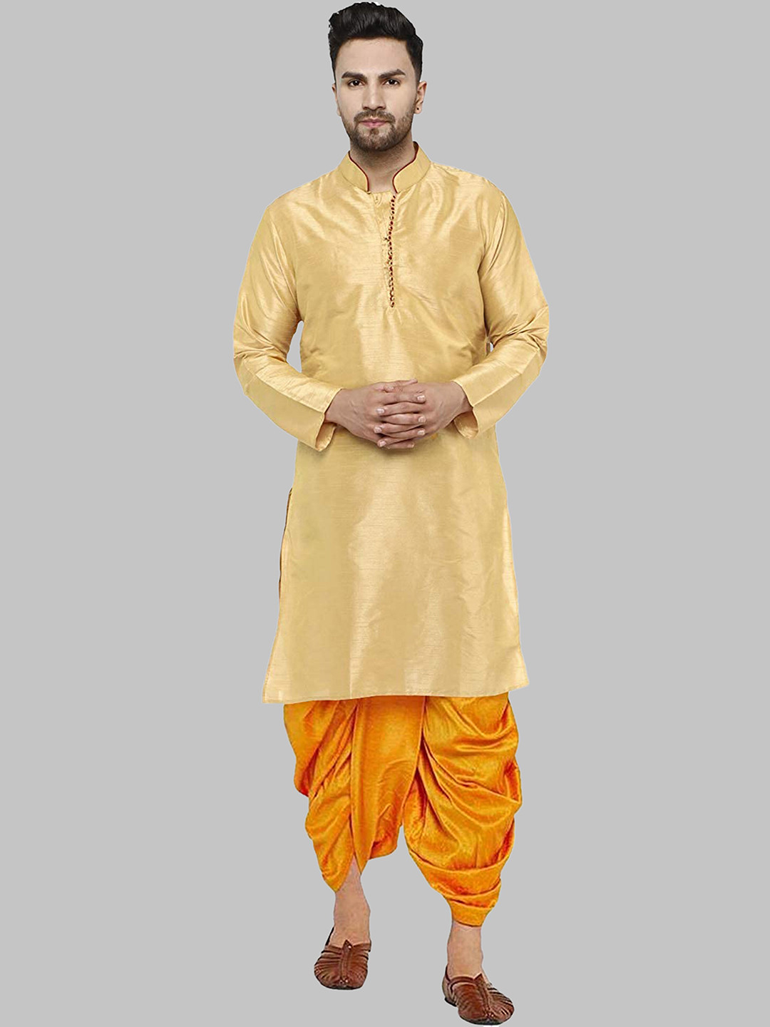 

ROYAL KURTA Men Gold-Toned Kurta with Dhoti Pants