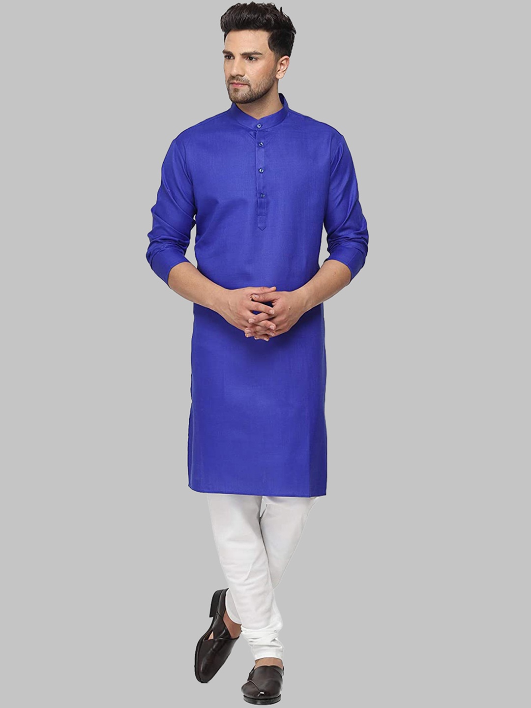

ROYAL KURTA Men Blue & White Pure Cotton Kurta with Churidar
