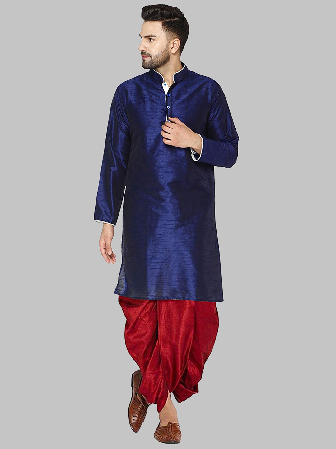 

ROYAL KURTA Men Navy Blue Kurta with Dhoti Pants