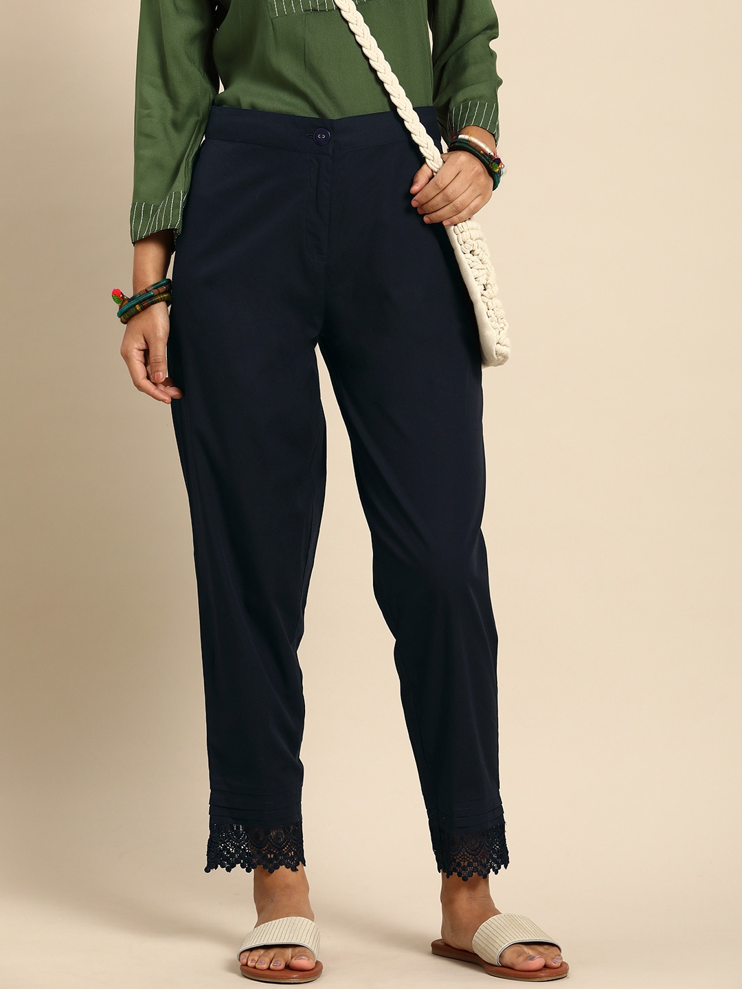 

Sangria Women Relaxed Straight Leg Straight Fit Cigarette Trousers, Blue