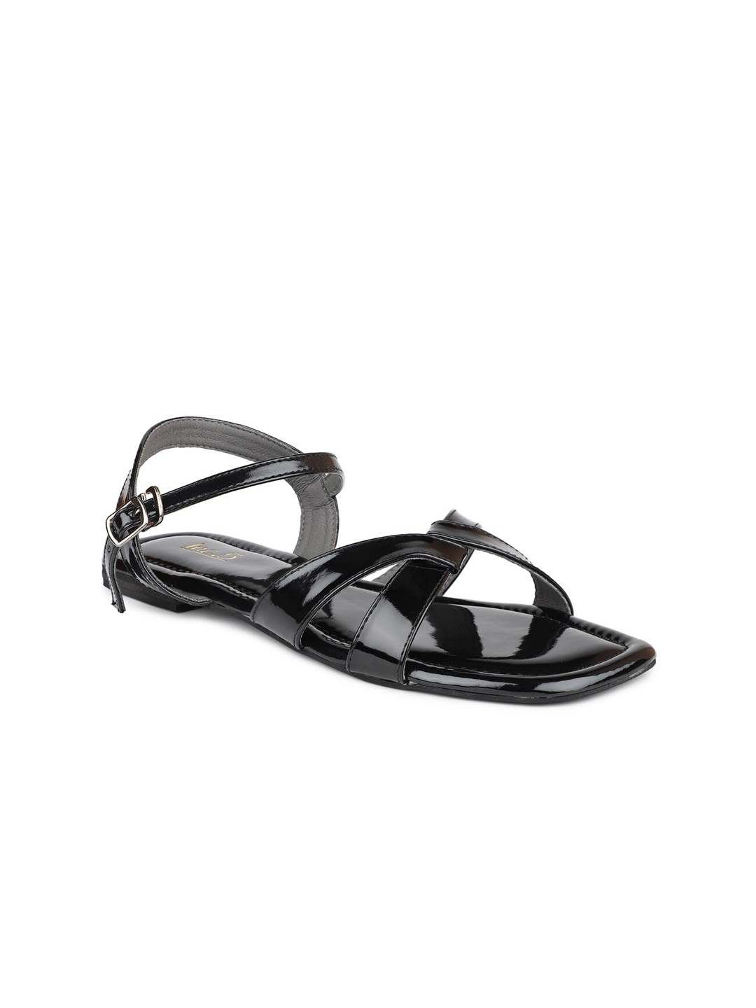 

Inc 5 Women Black Open Toe Flats with Buckles