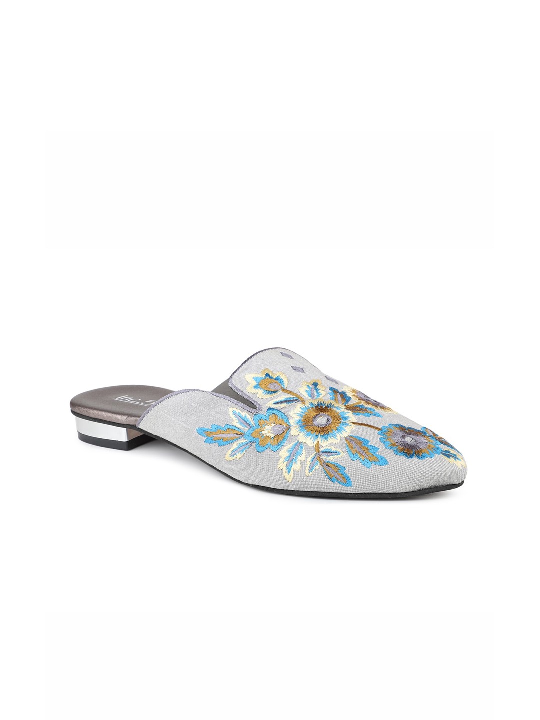 

Inc 5 Women Grey Embellished Ethnic Mules with Embroidered Detail