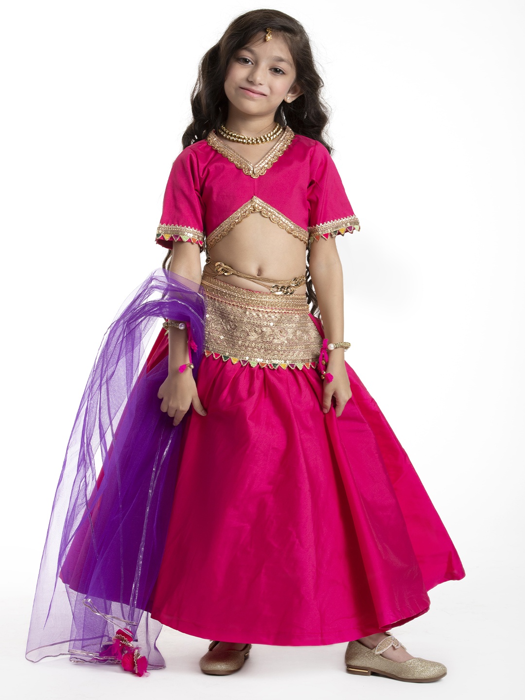 

BYB PREMIUM Girls Fuchsia & Purple Ready to Wear Lehenga & Blouse With Dupatta