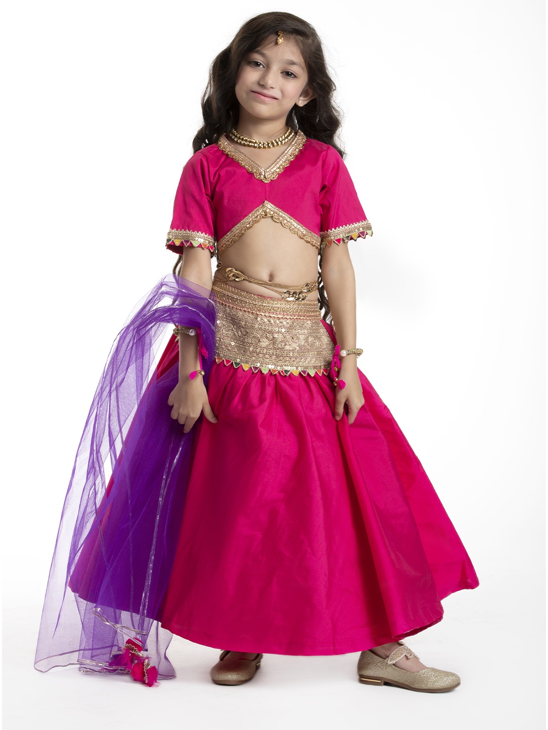 

BYB PREMIUM Girls Fuchsia & Purple Ready to Wear Lehenga & Blouse With Dupatta