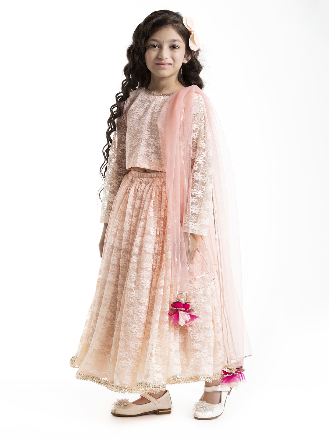 

BYB PREMIUM Girls Pink & Silver-Toned Embellished Ready to Wear Lehenga Choli