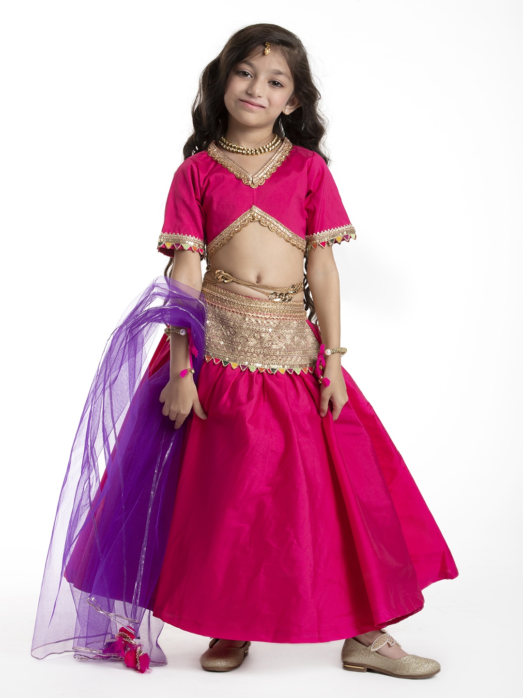 

BYB PREMIUM Girls Fuchsia & Purple Embellished Ready to Wear Lehenga Choli