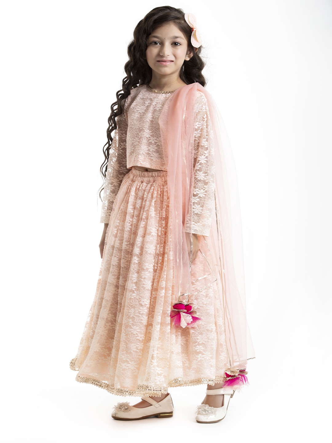 

BYB PREMIUM Girls Pink Embellished Ready to Wear Lehenga Choli