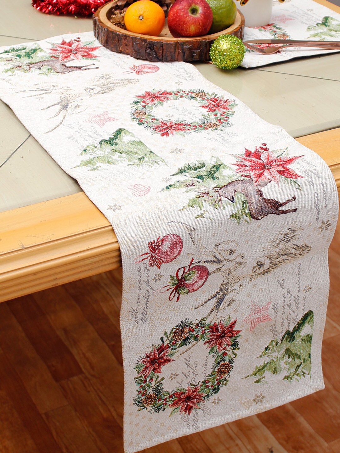 

AVI Living White & Red Floral Christmas Jaquard Woven Table Runner