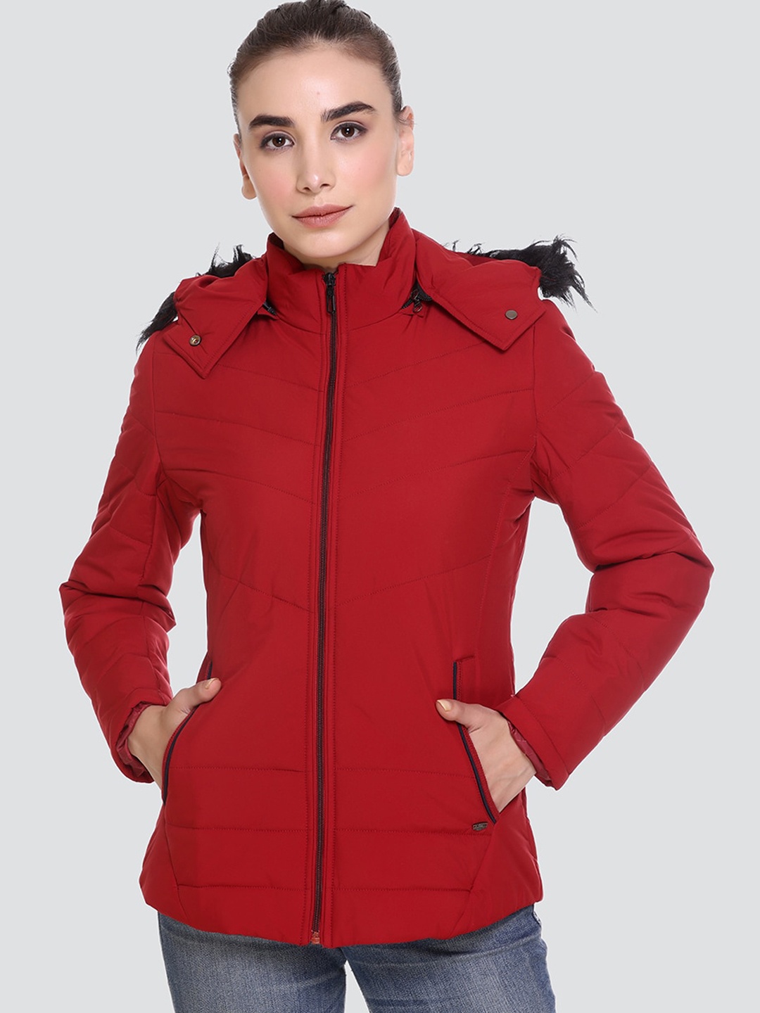 

PEPLS Women Red Lightweight Hooded Parka Jacket