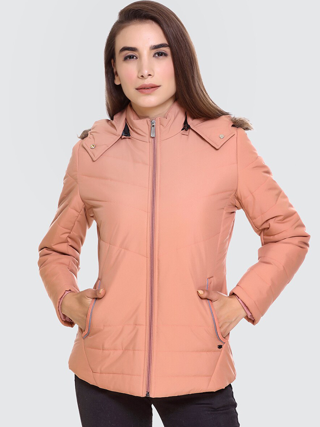 

PEPLS Women Peach Lightweight Hooded Parka Jacket