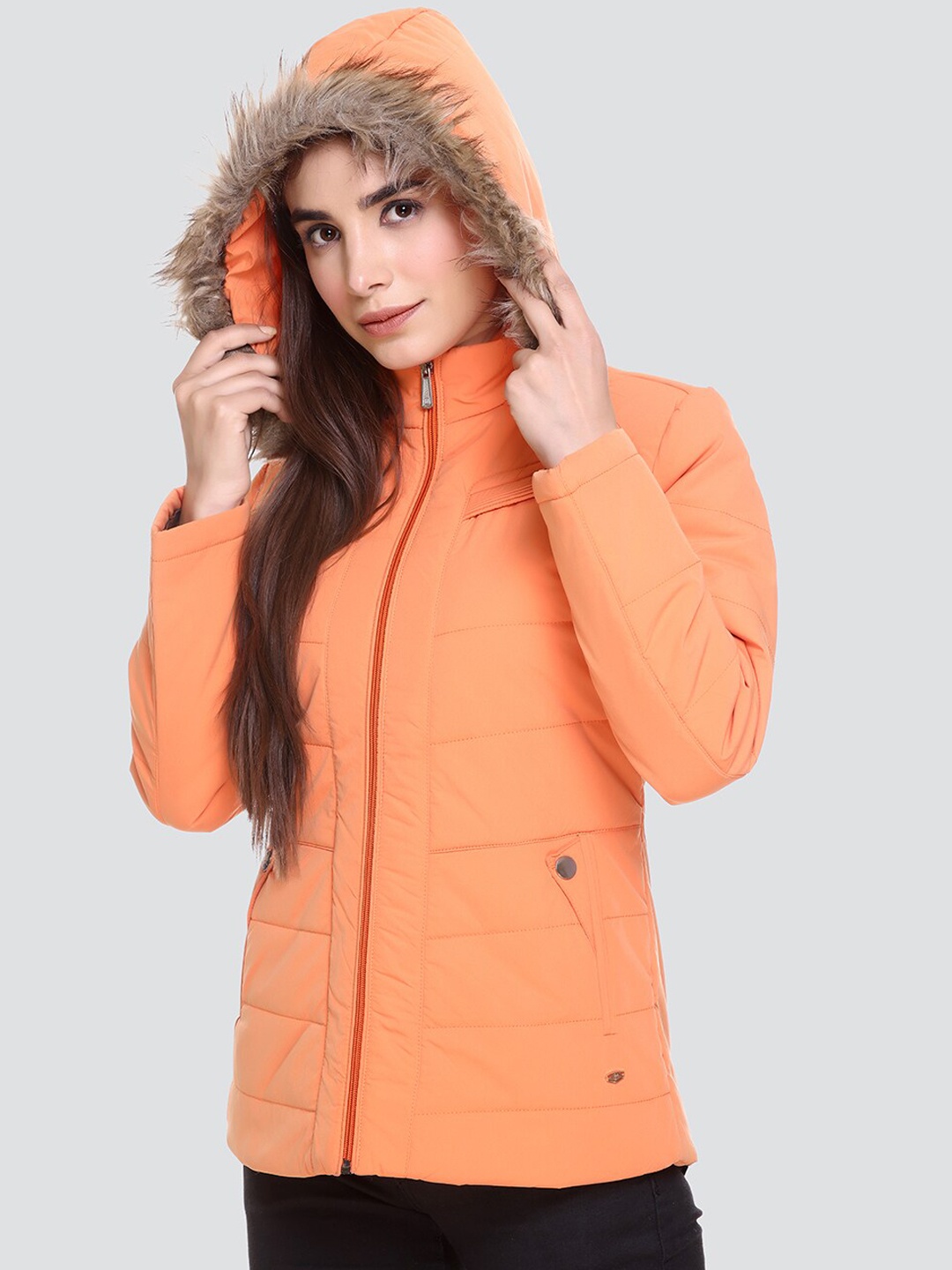

PEPLS Women Orange Lightweight Hooded Parka Jacket