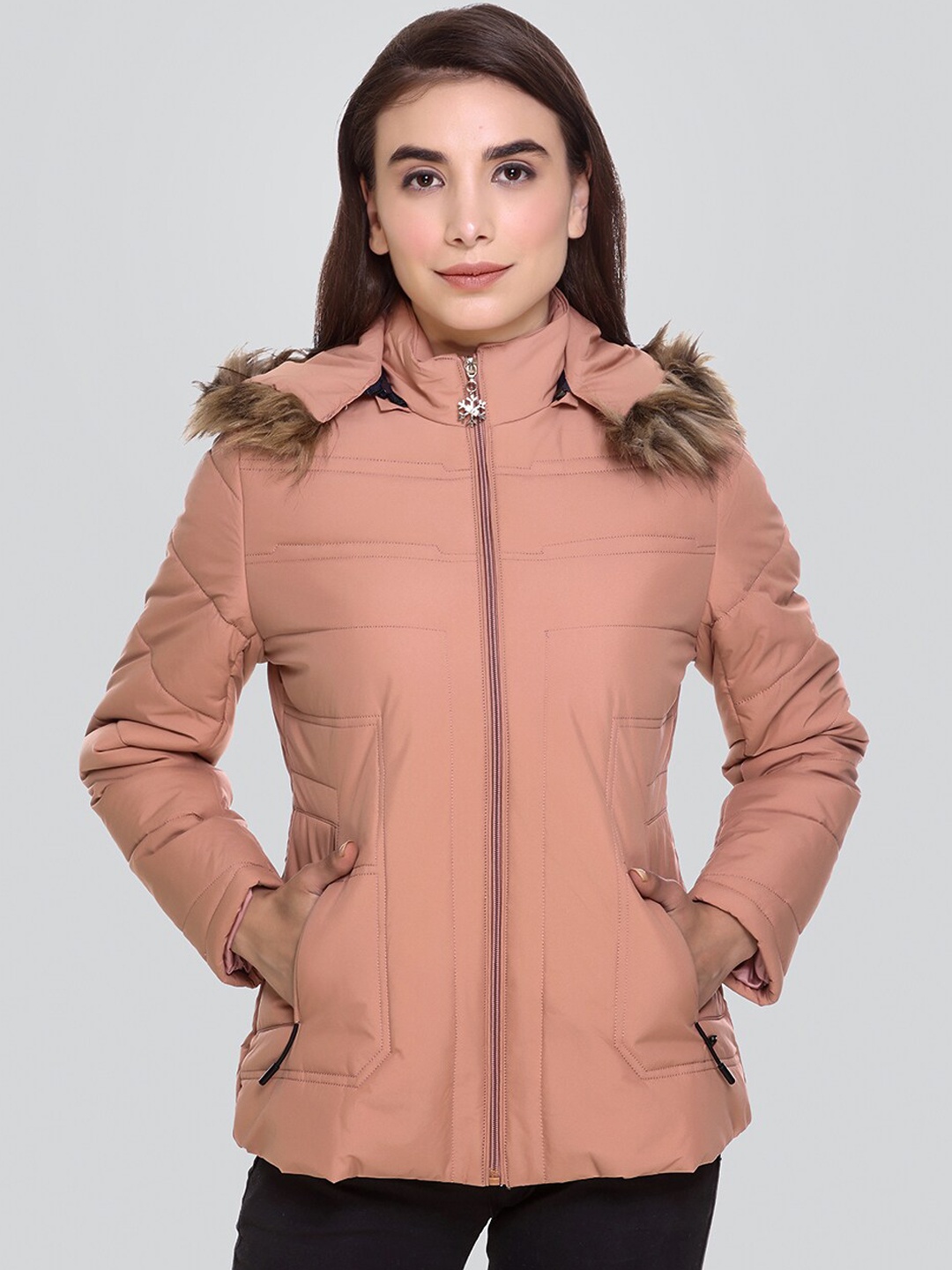 

PEPLS Women Peach Lightweight Hooded Parka Jacket