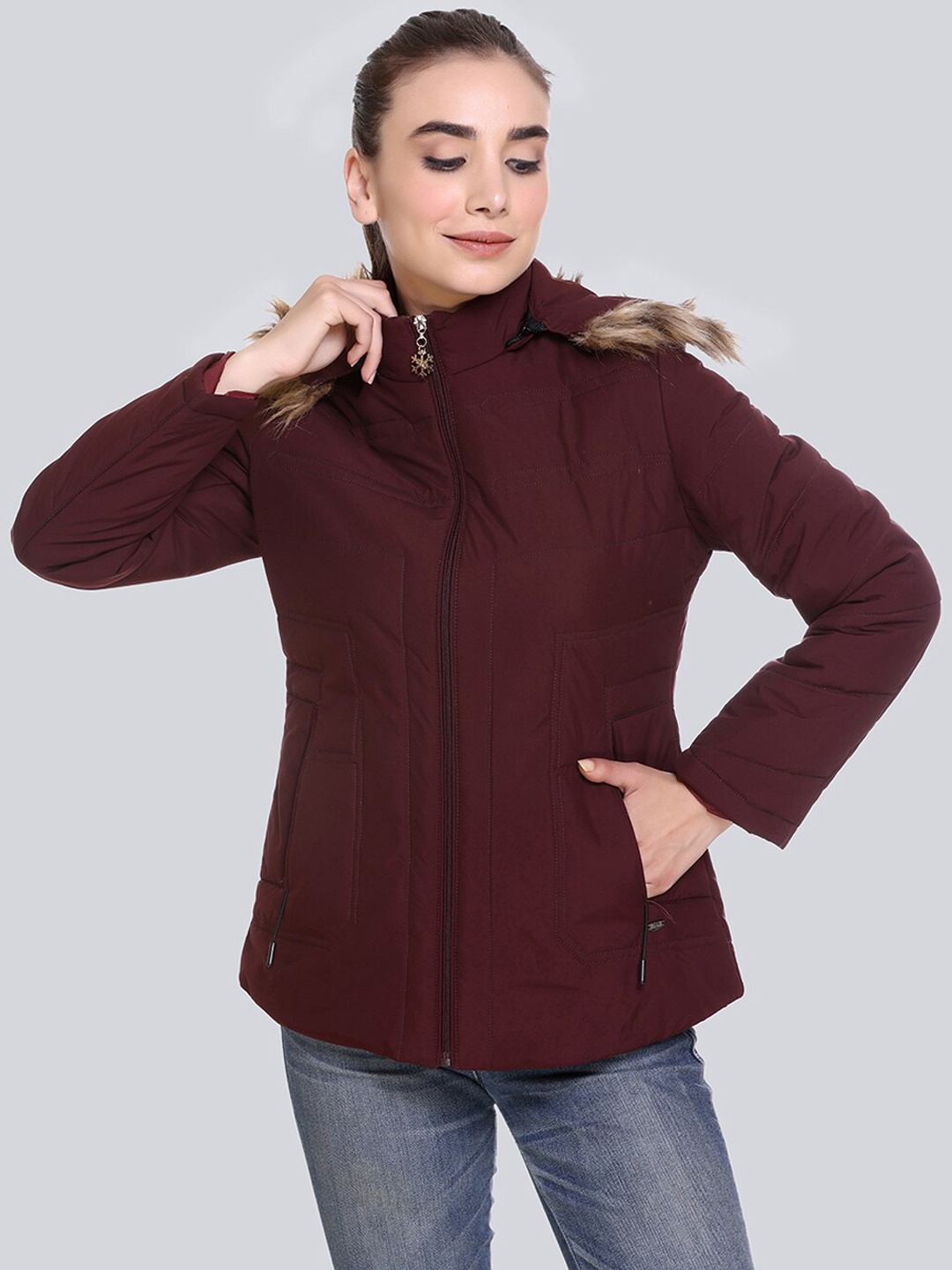 

PEPLS Women Maroon Lightweight Hooded Parka Jacket