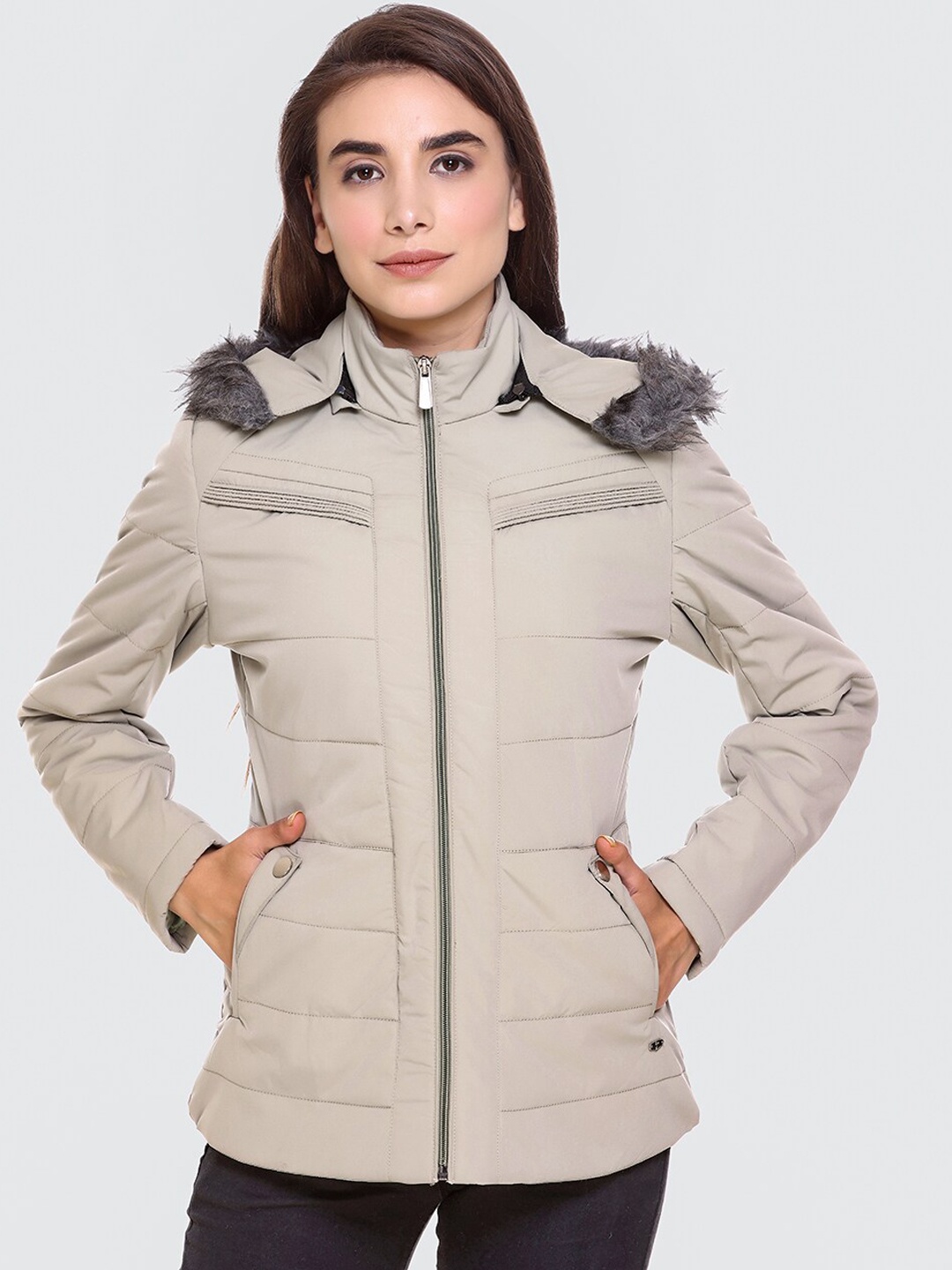 

PEPLS Women Cream Lightweight Hooded Parka Jacket