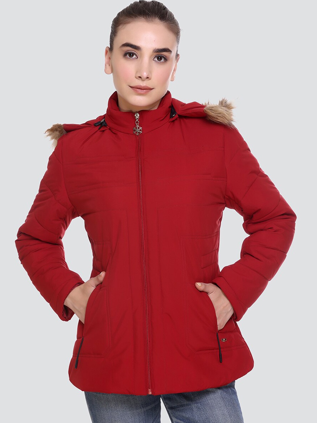 

PEPLS Women Red Lightweight Hooded Parka Jacket