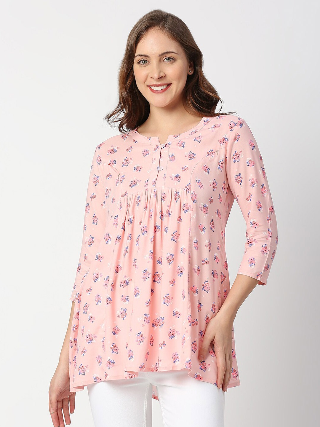 

MeeMee Peach-Coloured Floral Print Maternity Top