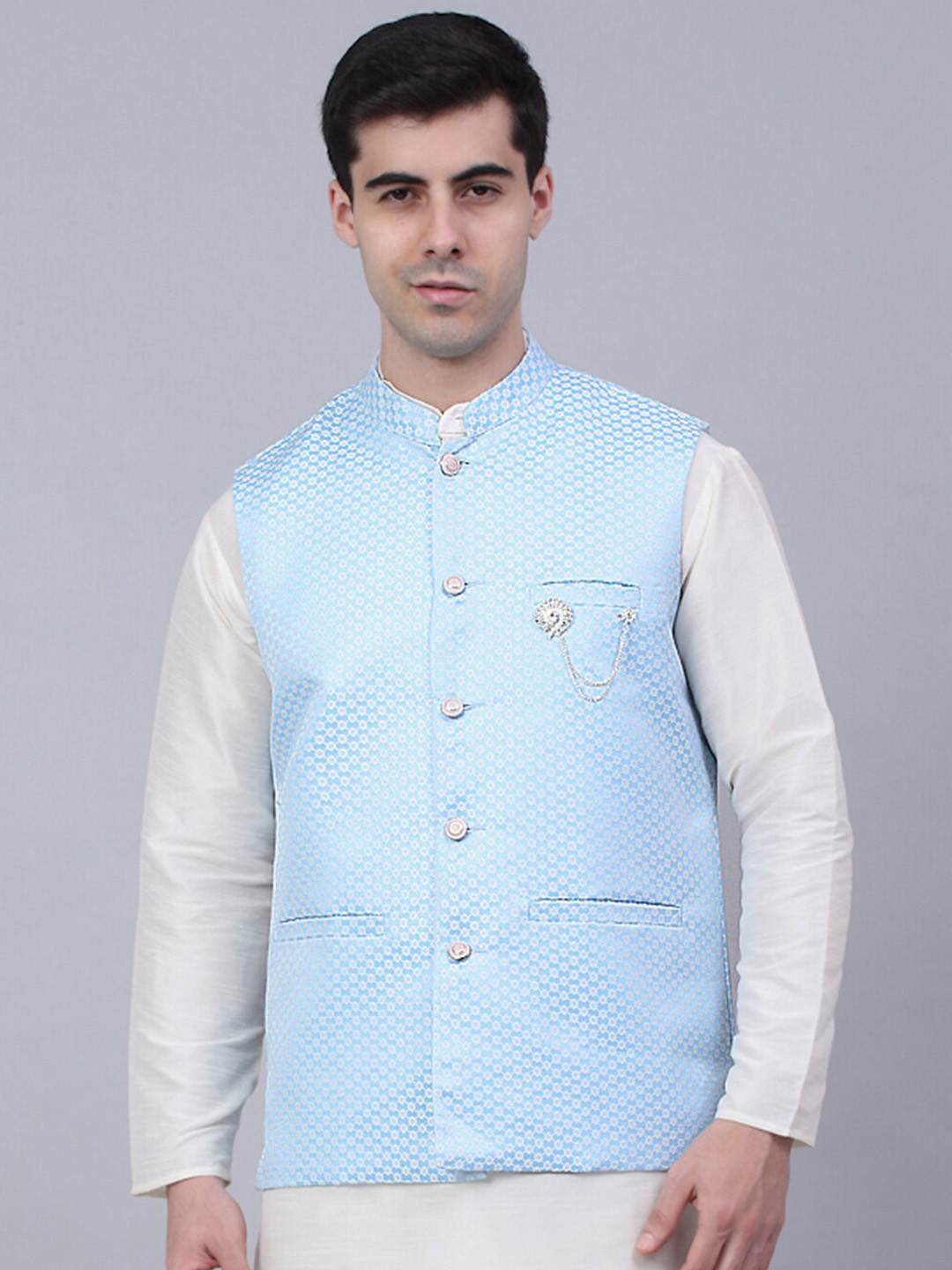 

Jompers Men Blue Printed Nehru Jacket