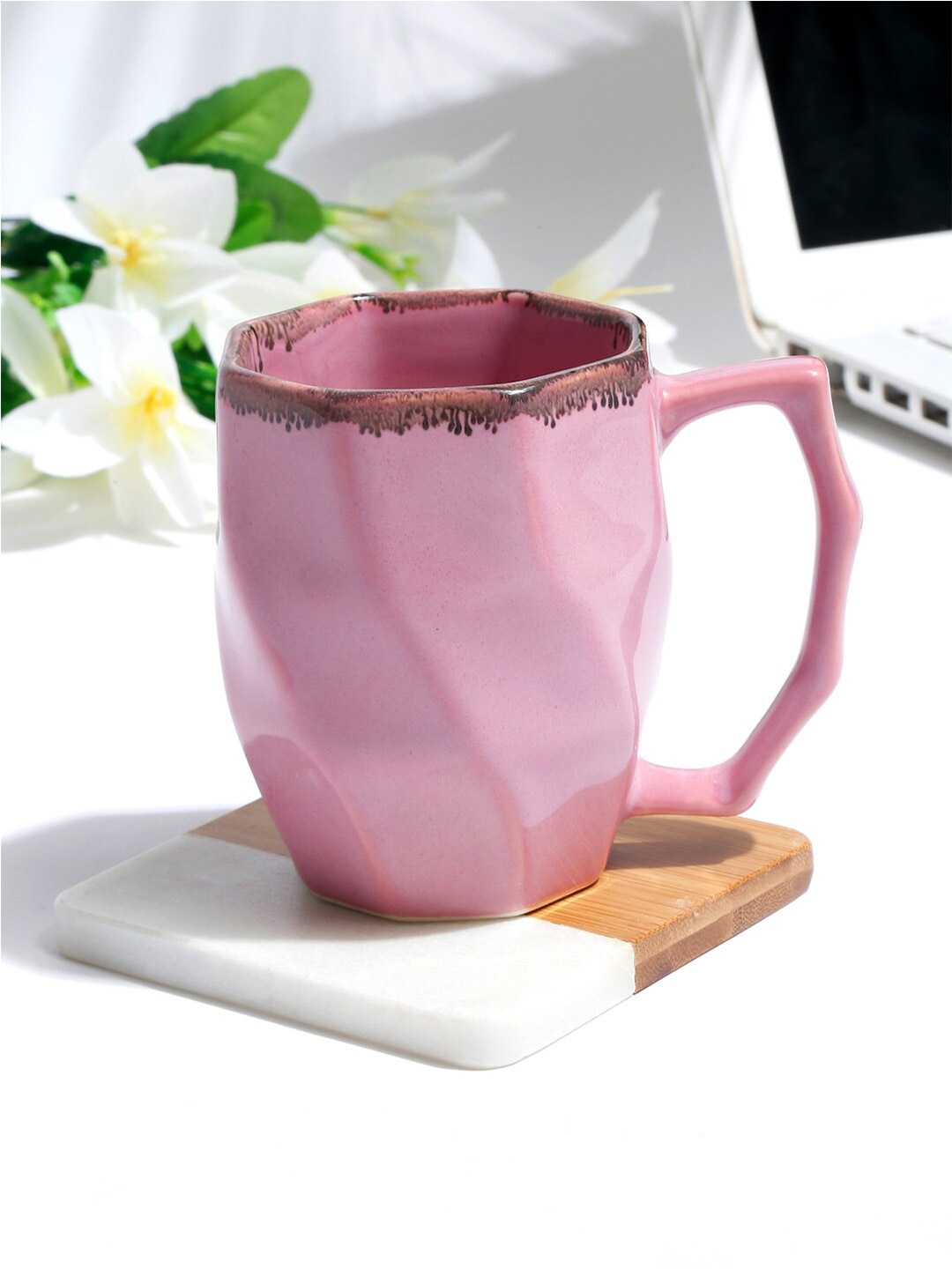 

EK BY EKTA KAPOOR Glazed Pink Set of 2 Solid Ceramic Glossy Mugs - 300 ml, Coral