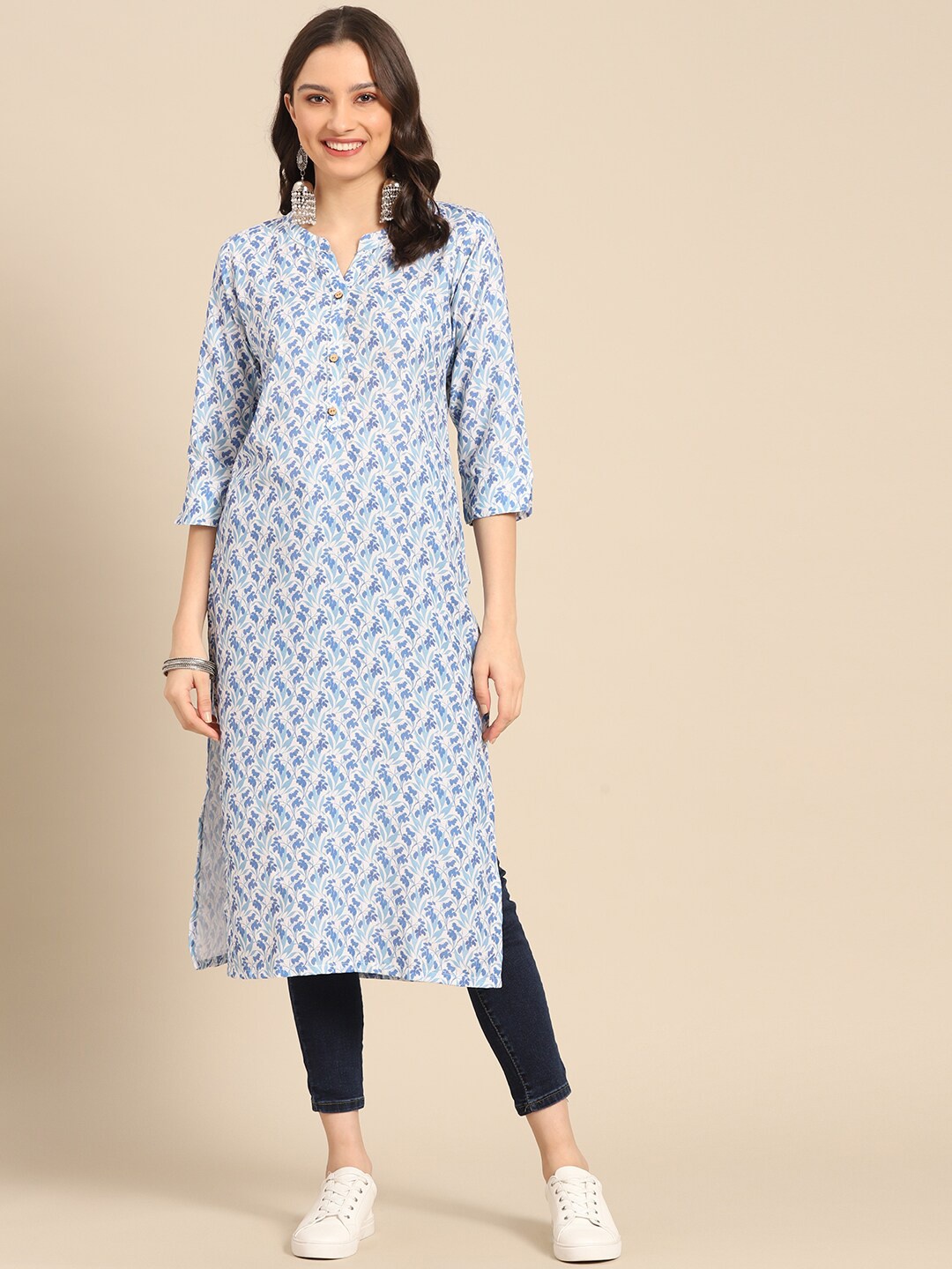

all about you Women Blue Floral Printed Regular Kurta