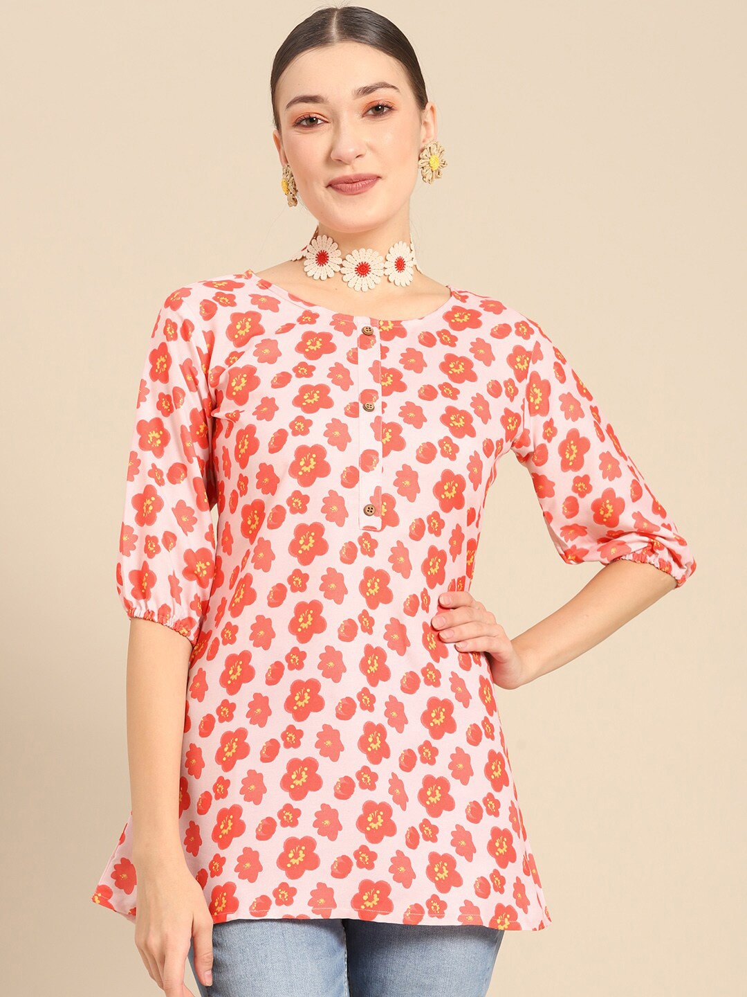 

all about you Pink Floral Printed Kurti