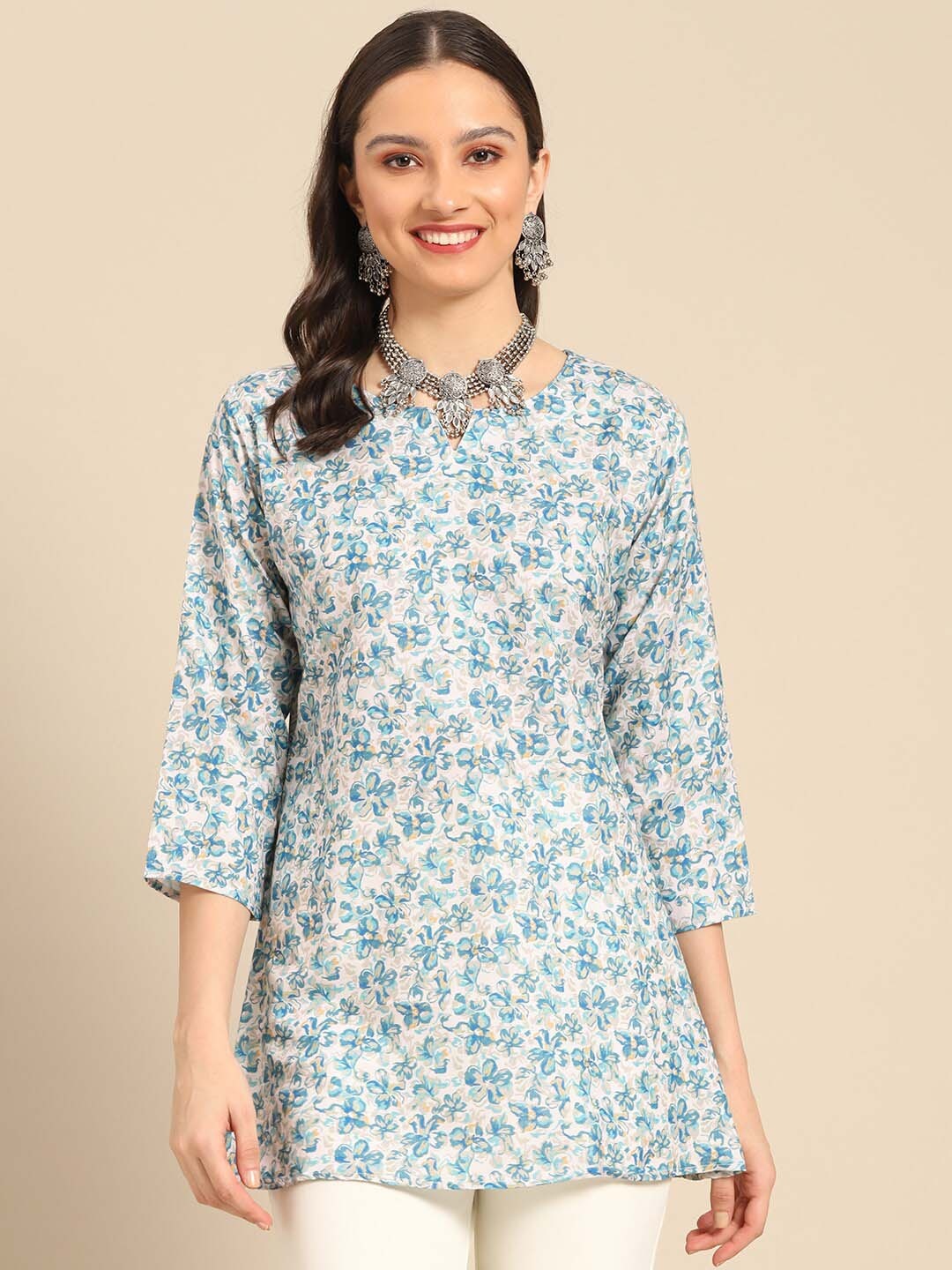 all about you Sea Green Floral Printed Kurti