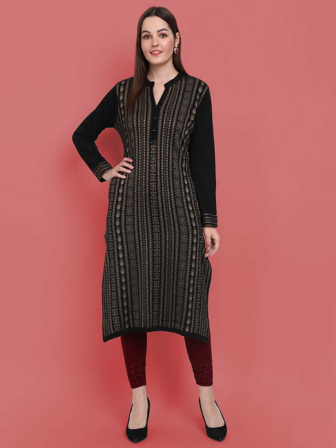 

V-Mart Women Black Ethnic Motifs Embroidered Thread Work Cotton Kurta