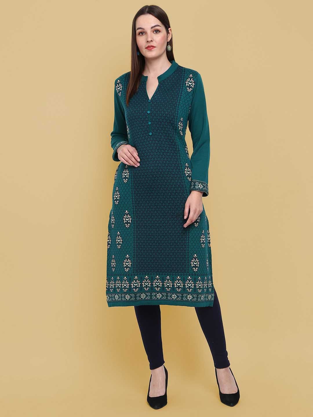 

V-Mart Ethnic Motifs Printed Cotton Kurta, Teal