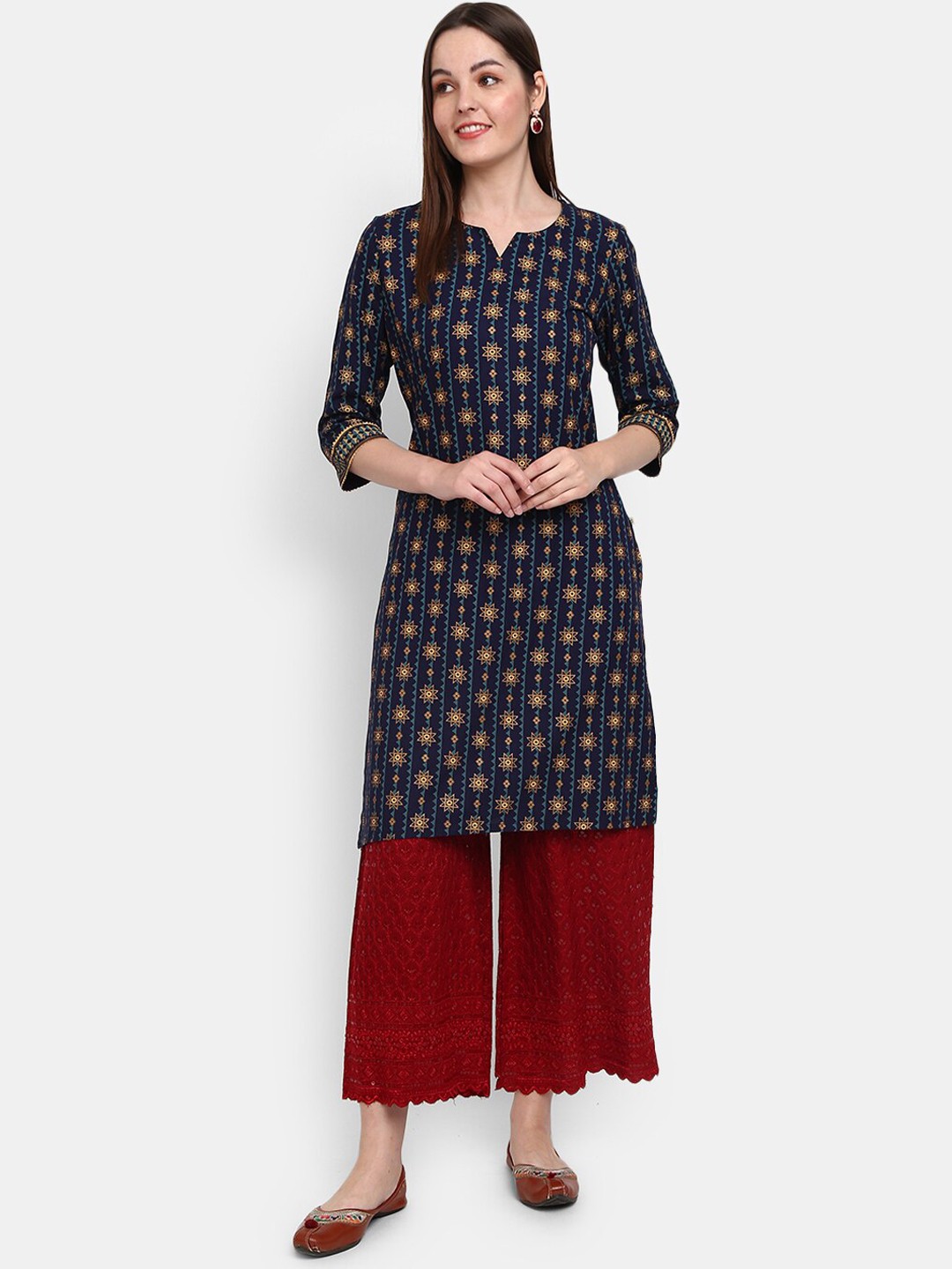 

V-Mart Women Blue Geometric Printed Cotton Kurta