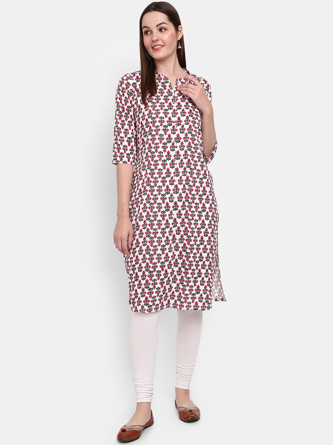 

V-Mart Women White Ethnic Motifs Printed Cotton Kurta