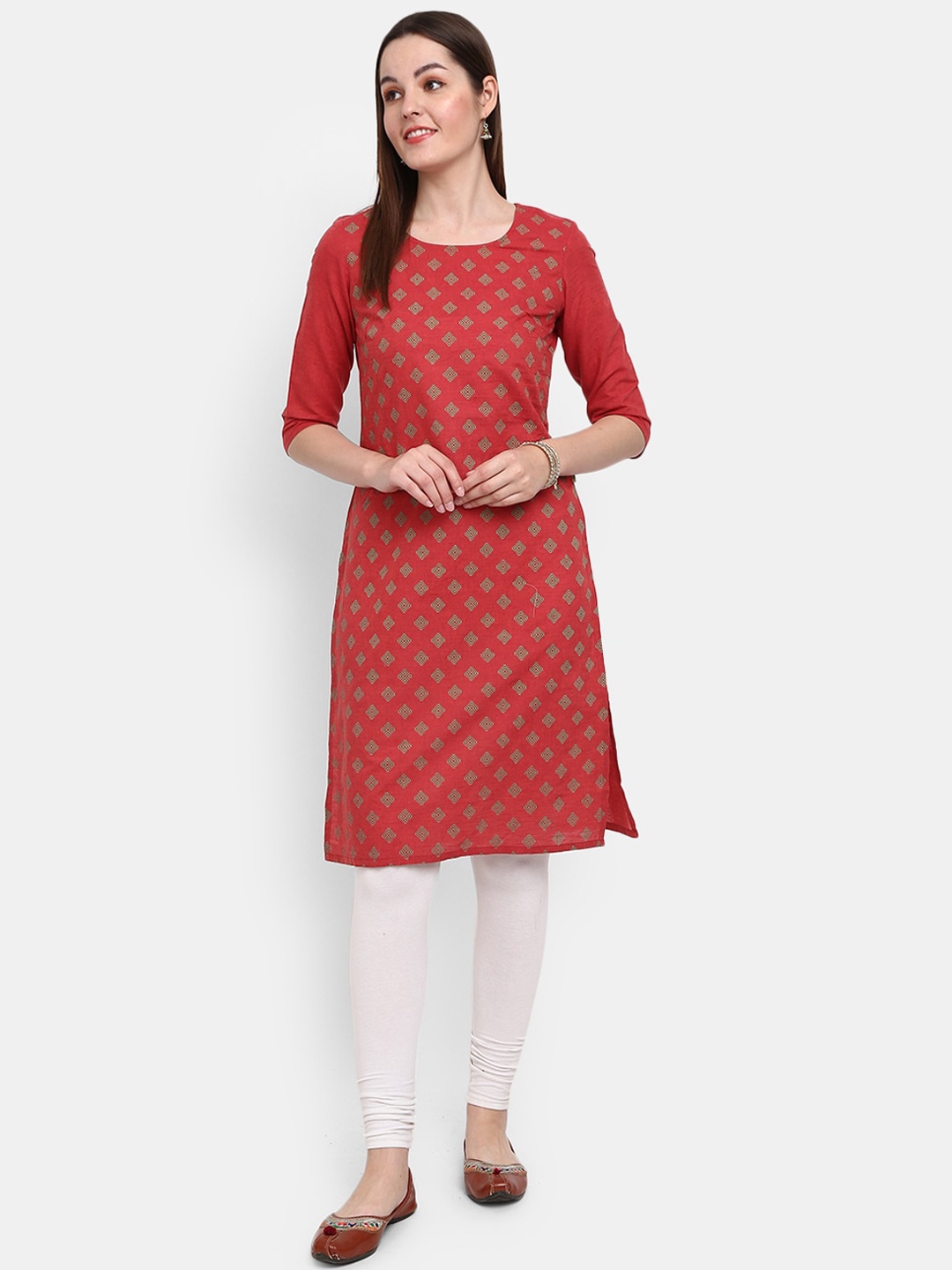 

V-Mart Women Red Printed Cotton Kurta