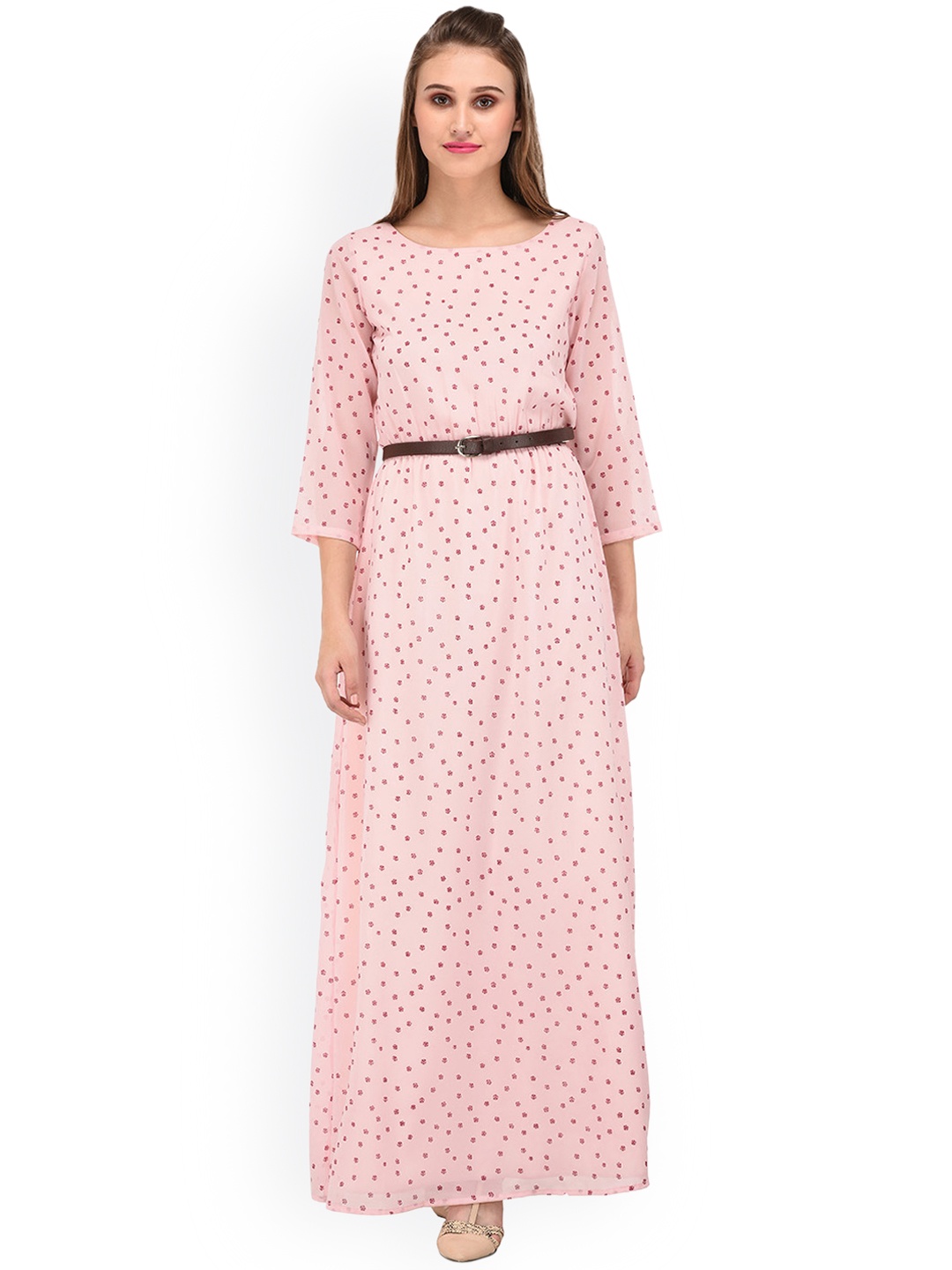 

PURYS Women Pink Printed Maxi Dress