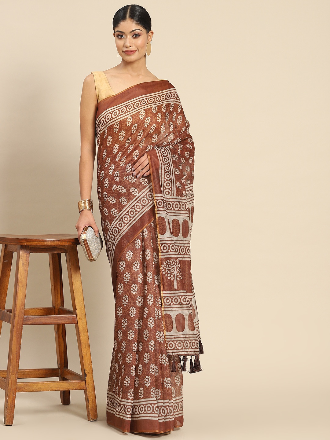 

Silk Land Dabu Saree, Brown